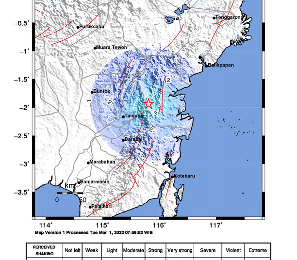 Gempabumi Tektonik M=4.5 Guncang Kabupaten Paser